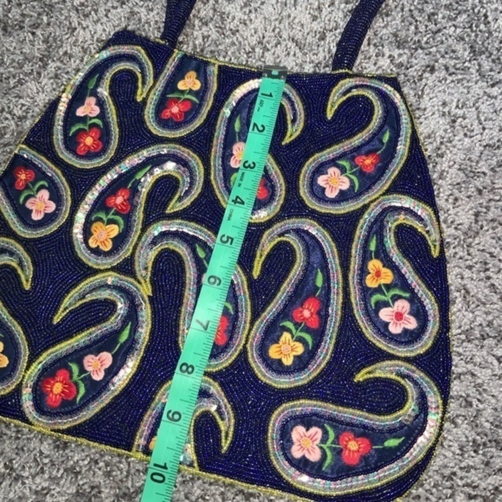 Unique/Rare Vintage Navy Beaded/Sequin/Embroidered Floral Paisley Shoulder Bag - Picture 9 of 14